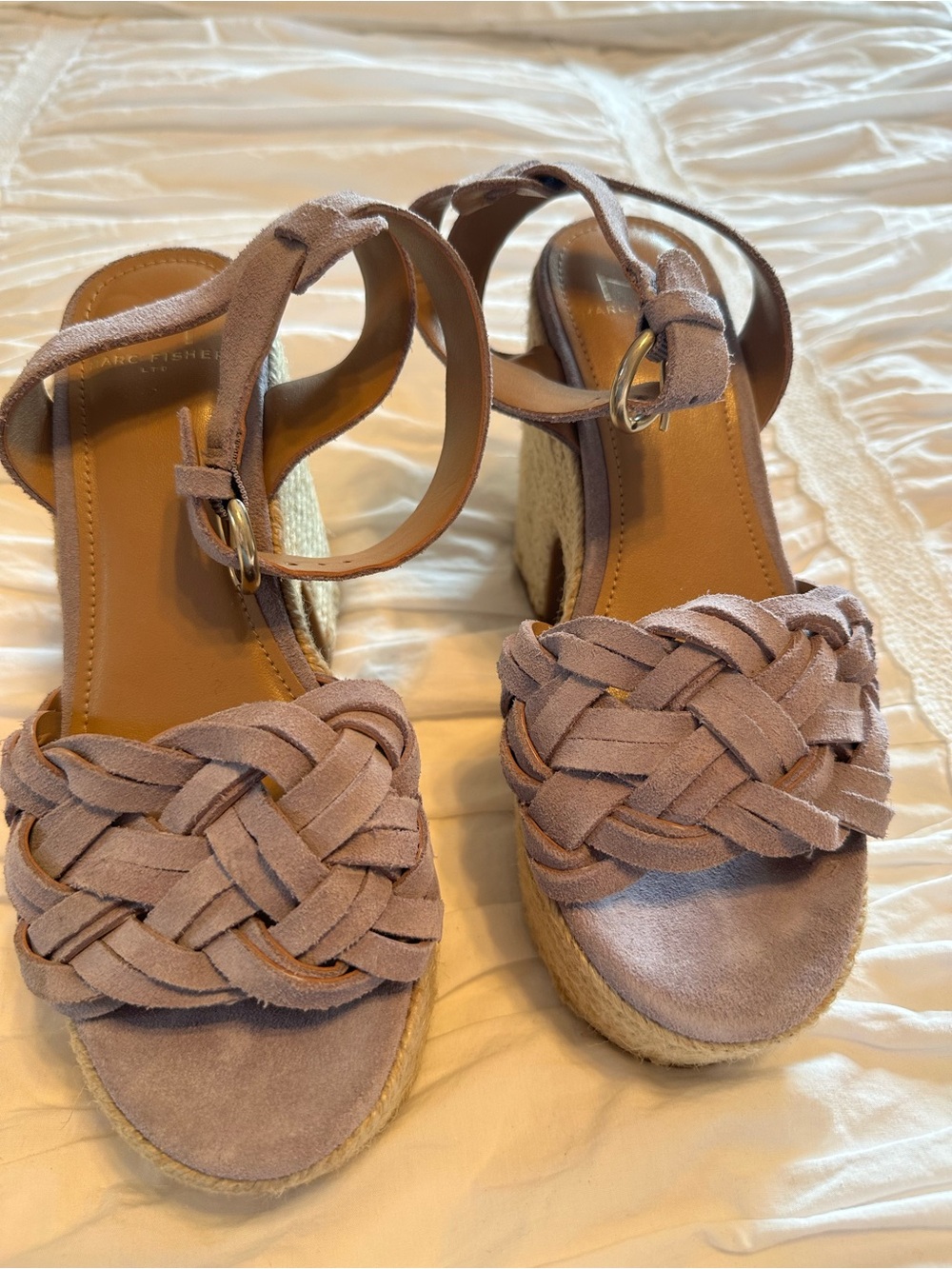 Marc Fisher Mauve Braided Suede Espadrille Wedge Sandals
